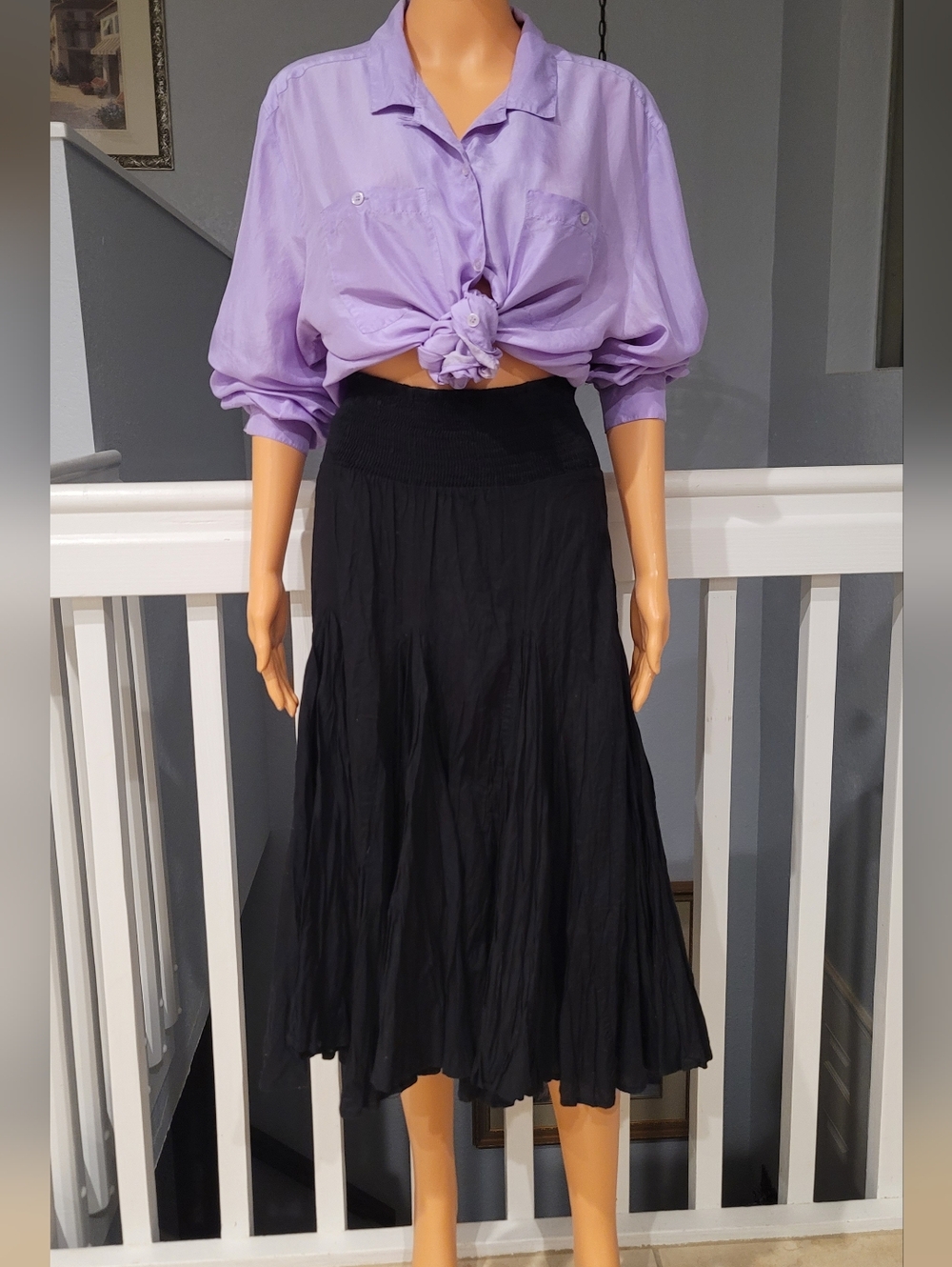 Grace Elements Black Midi Skirt with Smocked Waist,  Size S/M 100%cotton - Picture 3 of 5